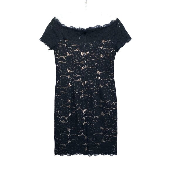 Adrianna Papell Black Lace Off-The-Shoulder Dress Size 6 - Picture 2 of 12